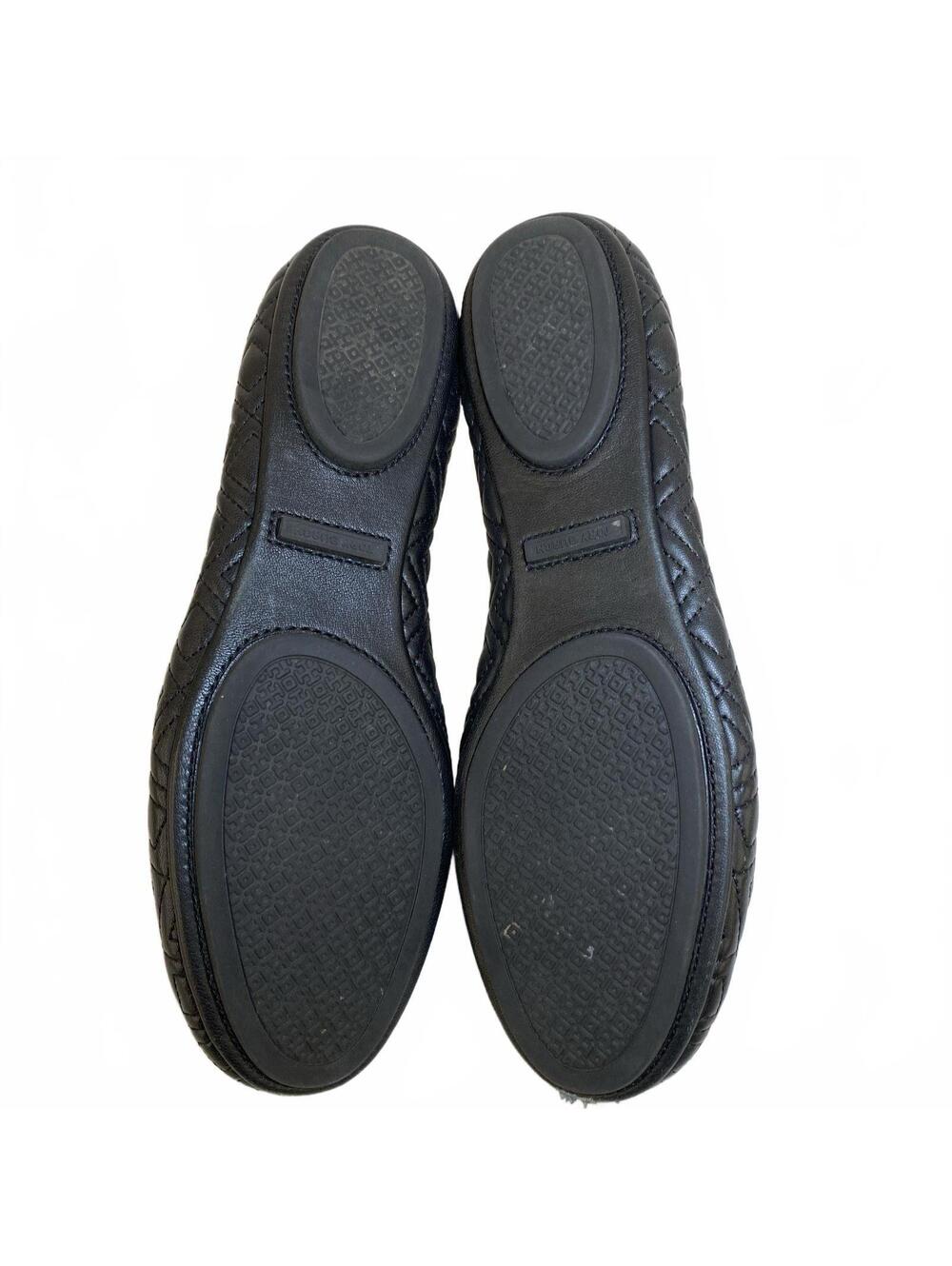 Tory Burch Minnie Quilted Leather Travel Ballet Flats Black Gold Size 7.5M - Picture 6 of 7